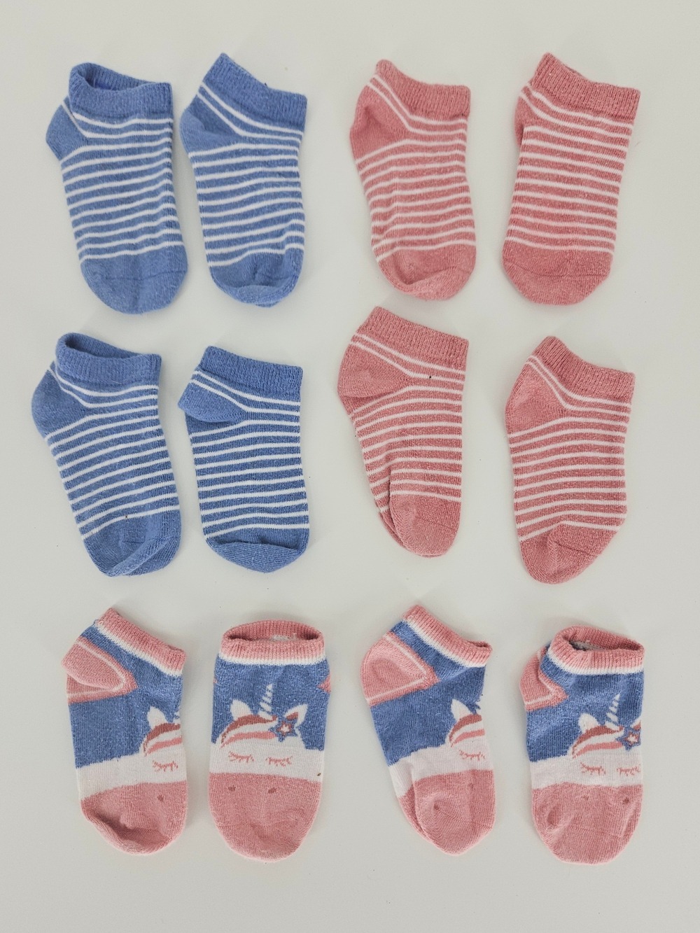 5/$25 Girls No Show Socks Blue Pink Striped Unicorn 6 Pairs